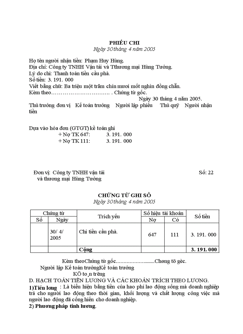 image for page Báo cáo thực tập tại công ty TNHH vận tải và thương mại Hùng Tưởng
