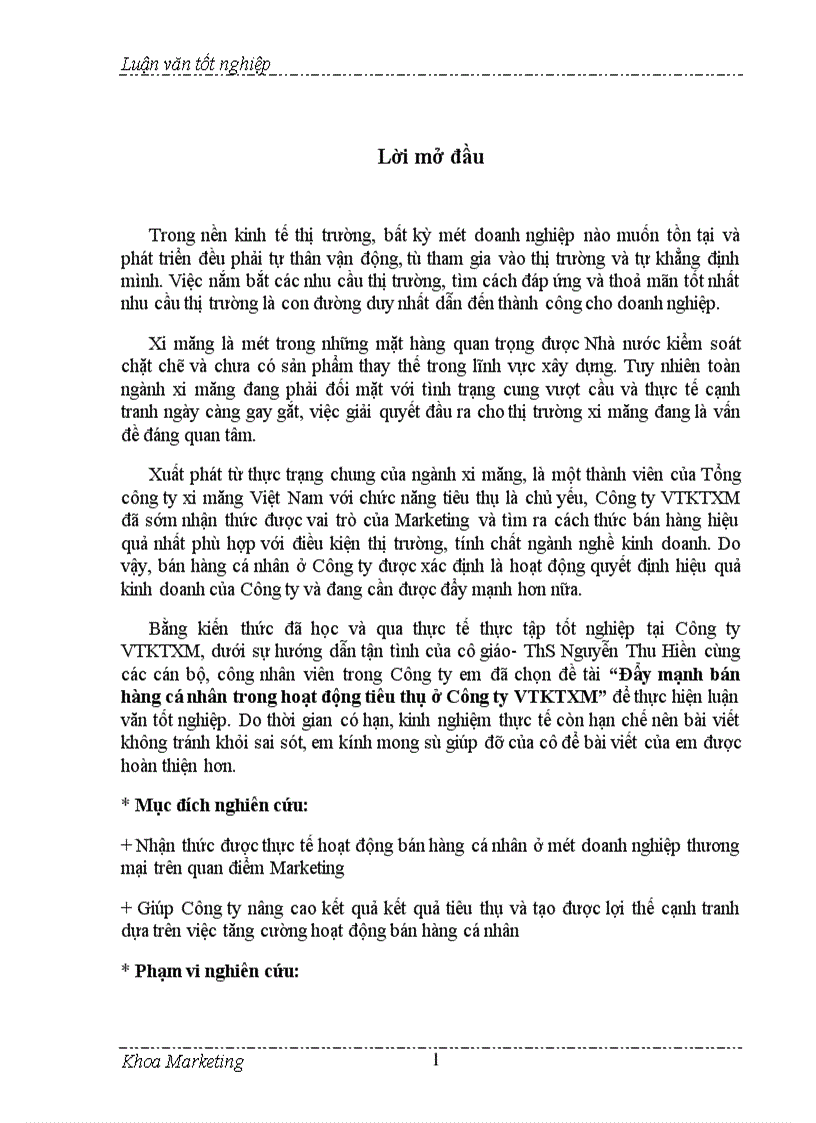 image for page Đẩy mạnh bán hàng cá nhân trong hoạt động tiêu thụ ở Công ty vật tư ký thuật xi măng (VTKTXM)