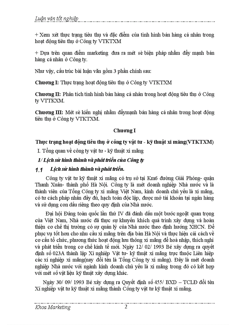 image for page Đẩy mạnh bán hàng cá nhân trong hoạt động tiêu thụ ở Công ty vật tư ký thuật xi măng (VTKTXM)