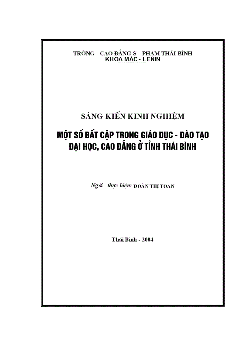 Một số bất cập trong giáo dục - đào tạo đại học và cao đẳng ở tỉnh Thái Bình