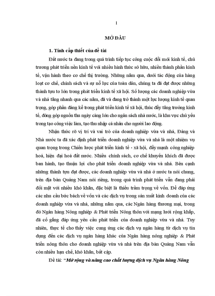 image for page Mở rộng và nâng cao chất lượng dịch vụ ngân hàng nông nghiệp và phát triển nông thôn đối với Doanh nghiệp vừa và nhỏ ở tỉnh Quảng Nam