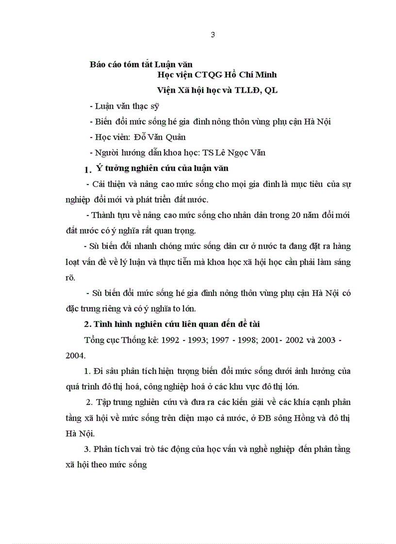 image for page Báo cáo tóm tắt Luận văn về Biến đổi mức sống hộ gia đình nông thôn vùng phụ cận Hà Nội
