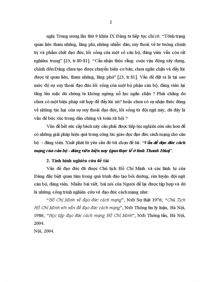 image for page Vấn đề đạo đức cách mạng của cán bộ - đảng viên hiện nay (qua thực tế ở tỉnh Thanh Hóa)