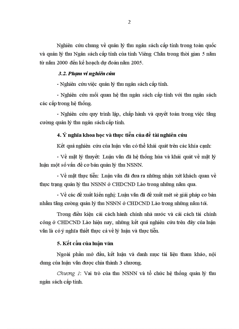 Tăng cường quản lý thu ngân sách địa phương ở Cộng hòa dân chủ nhân dân Lào (Ví dụ ở tỉnh Viêng Chăn)