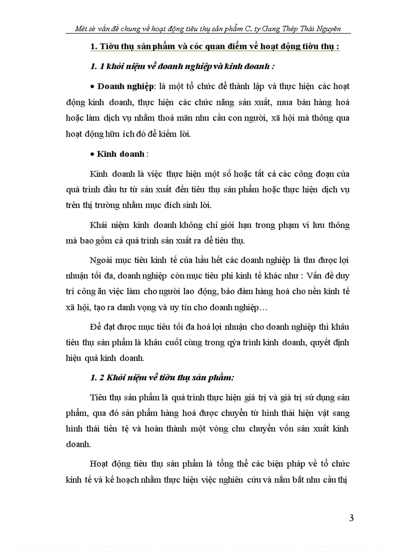Một số vấn đề chung về hoạt động tiêu thụ sản phẩm C.ty Gang Thép Thái Nguyên