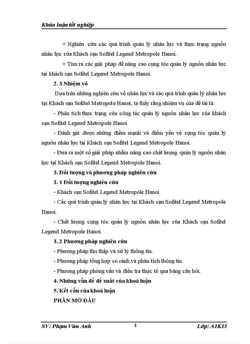 Thực trạng và giải pháp nhằm nâng cao cụng tỏc quản lý nguồn nhân lực tại Khách sạn Sofitel Legend Metropole Hanoi