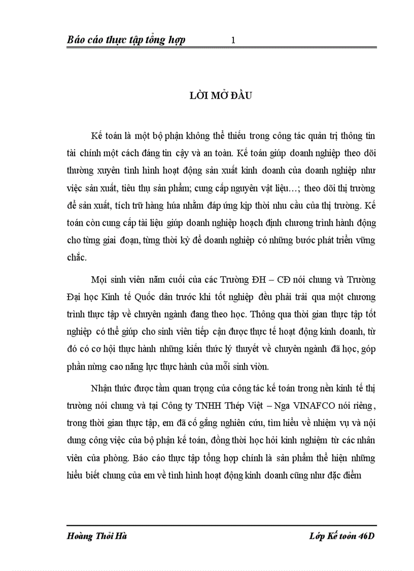 image for page Báo cáo thực tập tổng hợp tại Công ty TNHH Thép Việt – Nga VINAFCO