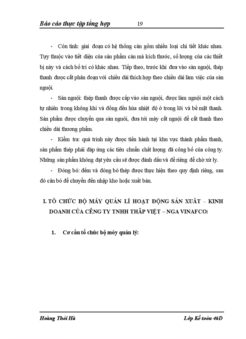 image for page Báo cáo thực tập tổng hợp tại Công ty TNHH Thép Việt – Nga VINAFCO