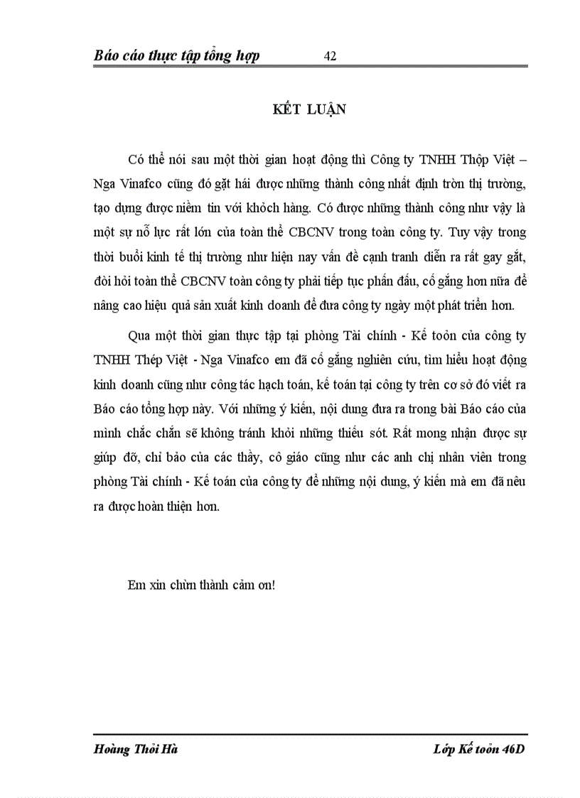 image for page Báo cáo thực tập tổng hợp tại Công ty TNHH Thép Việt – Nga VINAFCO