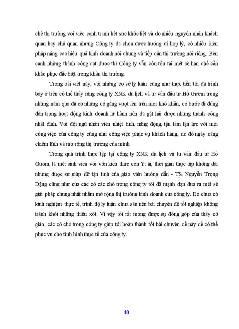 image for page Giải pháp nhằm mở rộng thị trường kinh doanh của công ty XNK du lịch và tư vấn đầu tư Hồ Gươm.