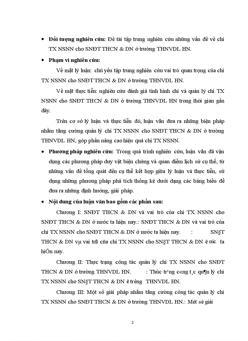 Một số gíải pháp nhằm tăng cường quản lý chi TX NSNN cho SNĐT THCN & DN ở trường THNVDL HN