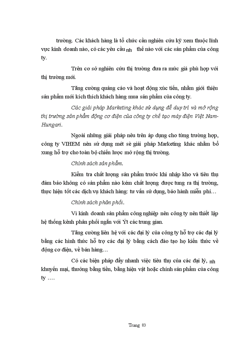 image for page Một số giải pháp Marketing nhămg duy trì và mở rộng thị trường sản phẩm động cơ điện của công ty chế tạo máy điện Việt Nam- Hungari