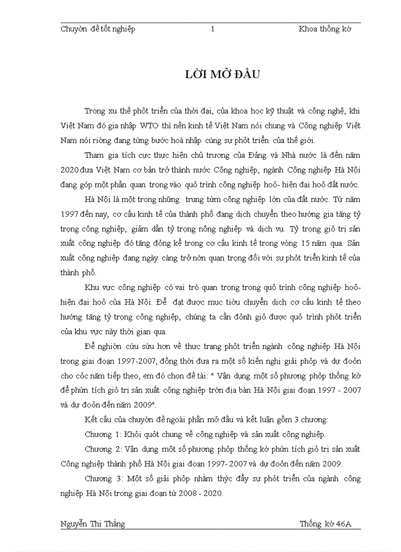 image for page Vận dụng một số phương pháp thống kê để phân tích giá trị sản xuất công nghiệp trên địa bàn Hà Nội giai đoạn 1997-2007 và dự đoán đến năm 2009