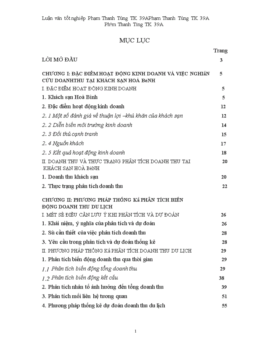 image for page Vận dụng một số phương pháp thống kê phân tích biến động doanh thu tại khách sạn Hoà Bình