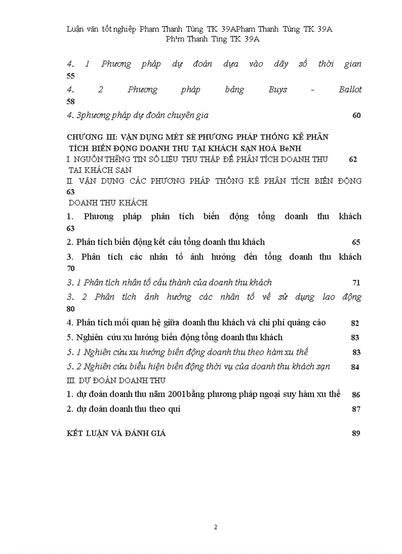image for page Vận dụng một số phương pháp thống kê phân tích biến động doanh thu tại khách sạn Hoà Bình