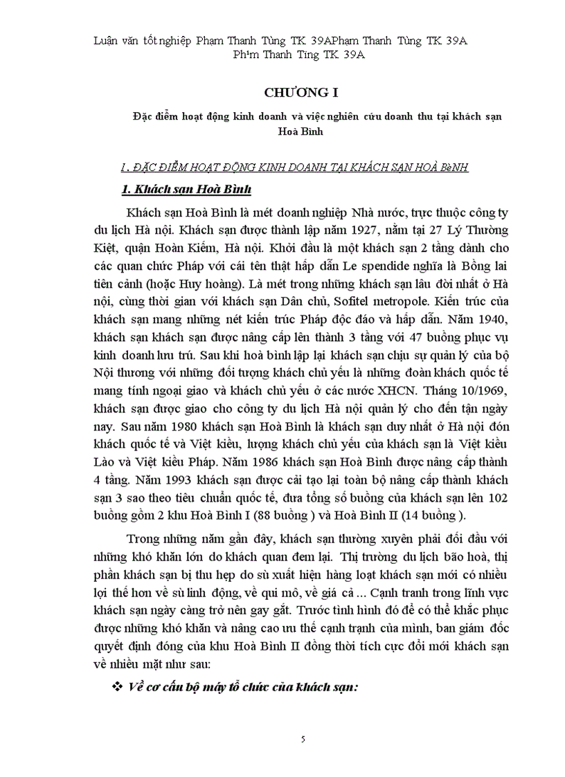 image for page Vận dụng một số phương pháp thống kê phân tích biến động doanh thu tại khách sạn Hoà Bình