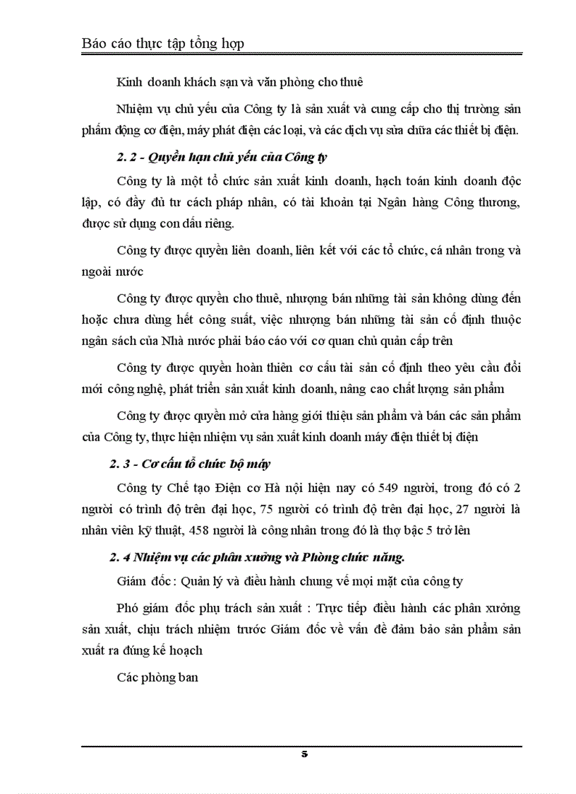 Báo cáo thực tập tổng hợp tại Công ty chế tạo Điên cơ