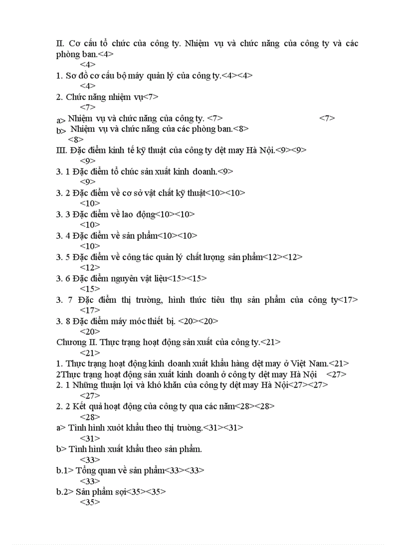 image for page Báo cáo tổng hợp Công ty dệt may Hà Nội