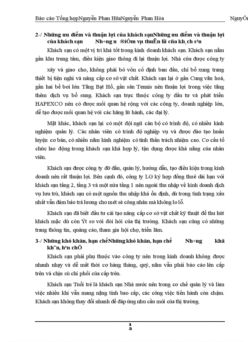 image for page Báo cáo tổng hợp Khách sạn Tuổi trẻ nằm ở số 2 - đường Trần Thánh Tông - quận Hoàn Kiếm - Hà Nội