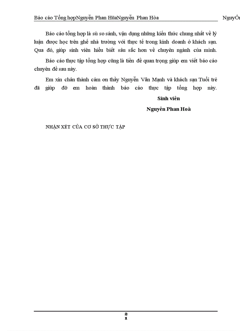 image for page Báo cáo tổng hợp Khách sạn Tuổi trẻ nằm ở số 2 - đường Trần Thánh Tông - quận Hoàn Kiếm - Hà Nội