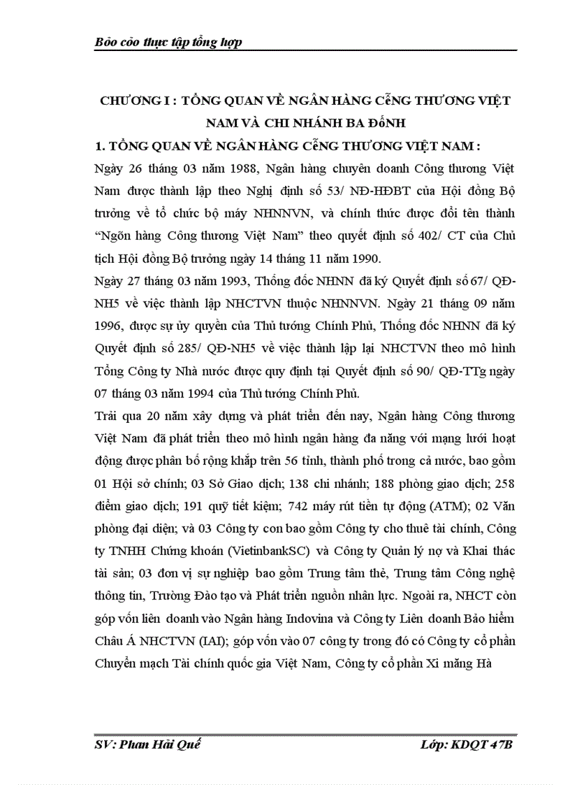 image for page Thực tập tổng hợp tại Ngân hàng công thương Việt Nam và chi nhánh Ba Đình
