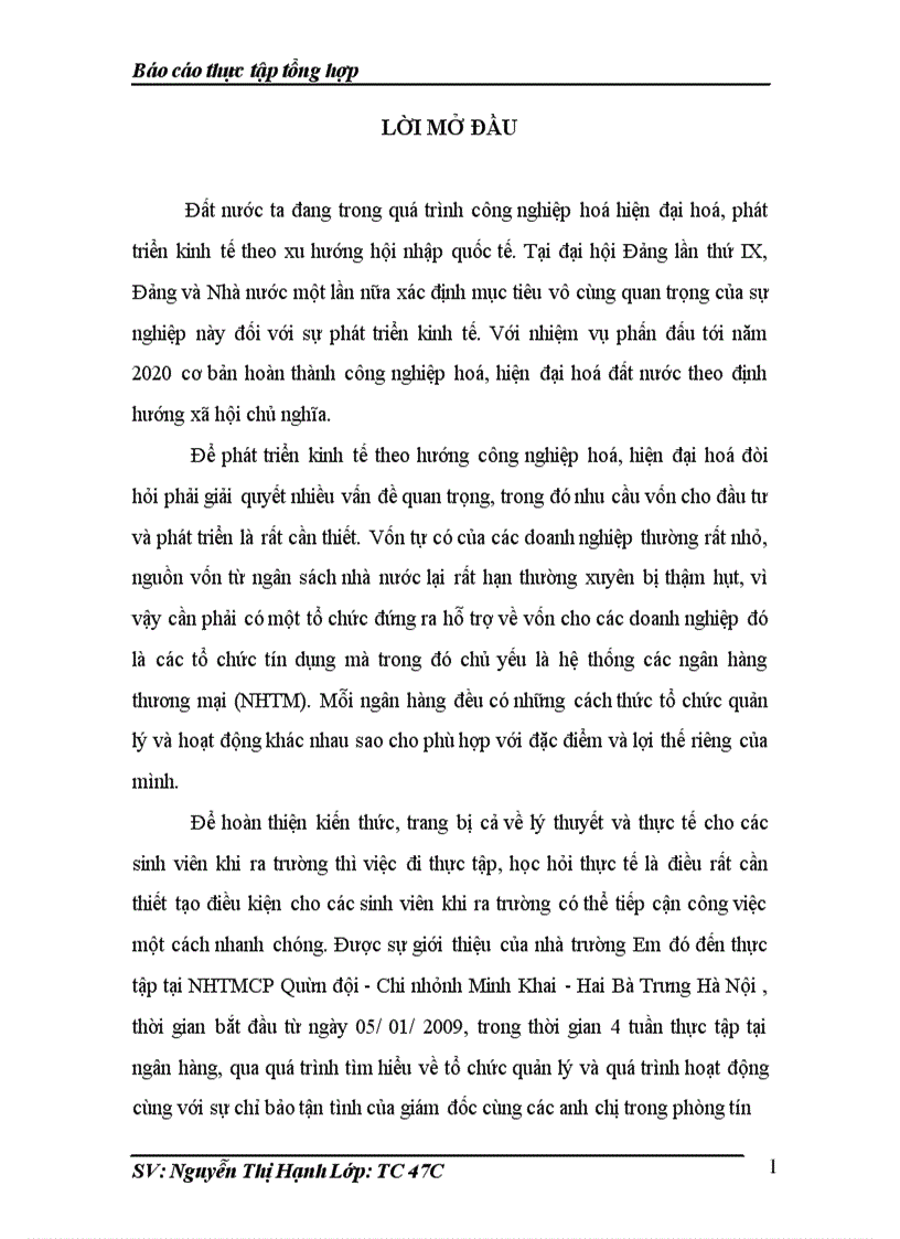 image for page Thực tập tổng hợp tại Ngân hàng thương mại cổ phần Quân đội Chi nhánh Minh Khai