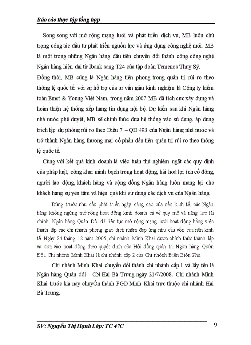 image for page Thực tập tổng hợp tại Ngân hàng thương mại cổ phần Quân đội Chi nhánh Minh Khai