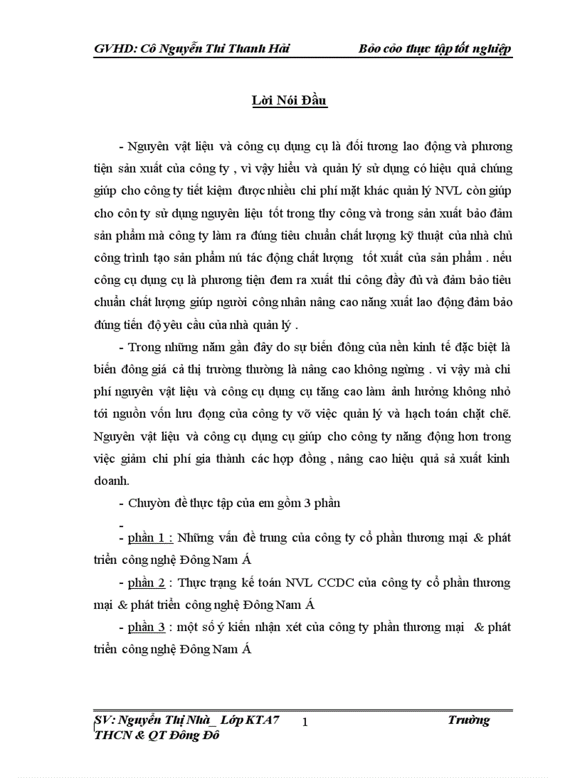 image for page Thực trạng kế toán NVL CCDC tại công ty thương mại & phát triển công nghệ Đông Nam Á