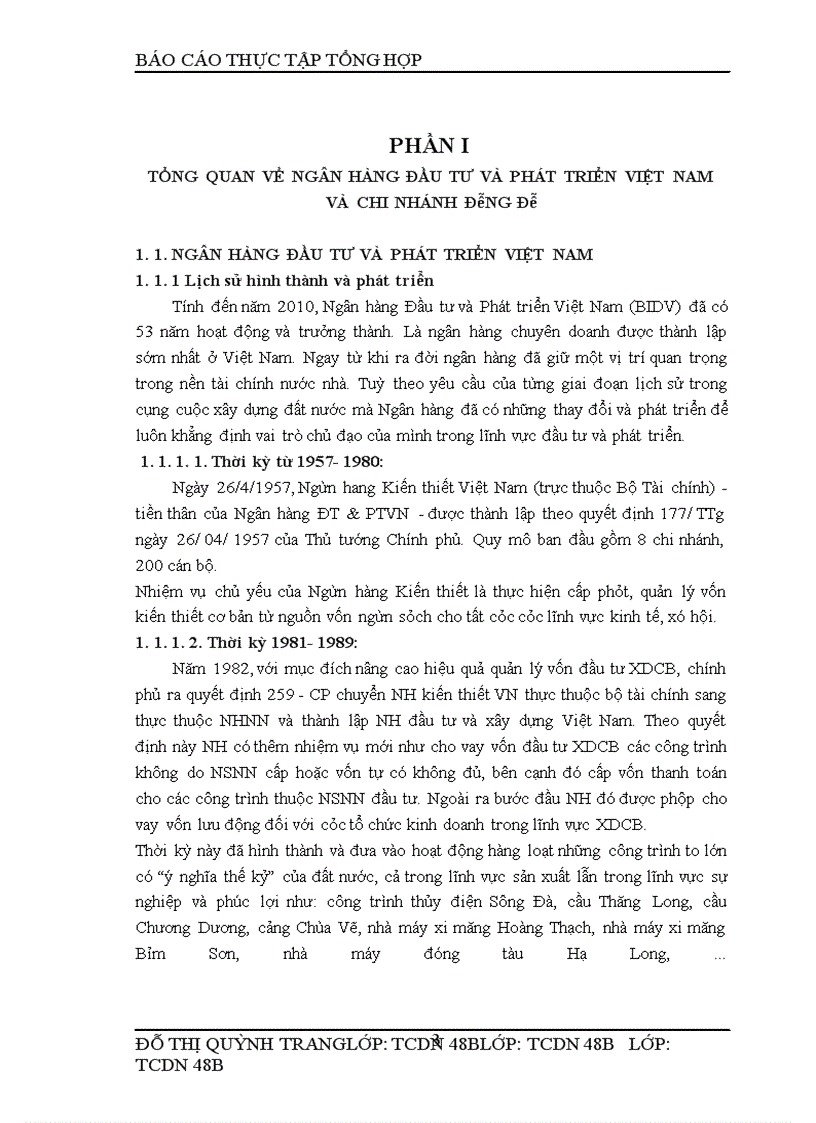 image for page Thực tập tổng hợp tại Chi nhánh Ngân Hàng Đầu Tư và Phát Triển Đông Đô