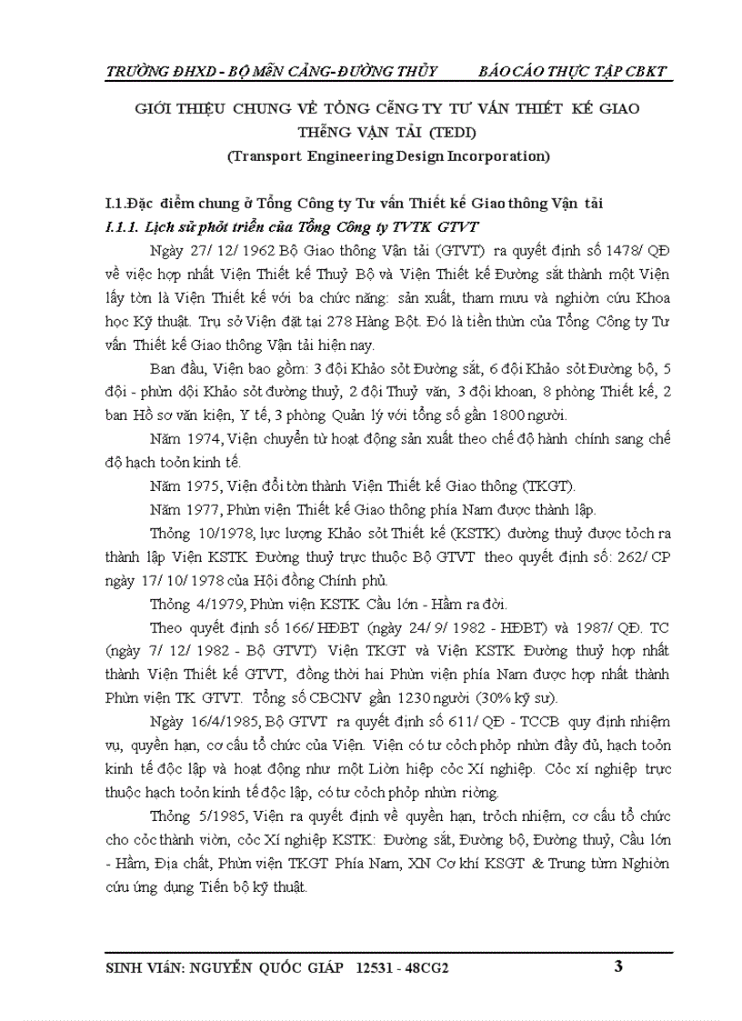 image for page Thực tập tổng công ty tư vấn thiết kế giao thông vận tải (Tedi)
