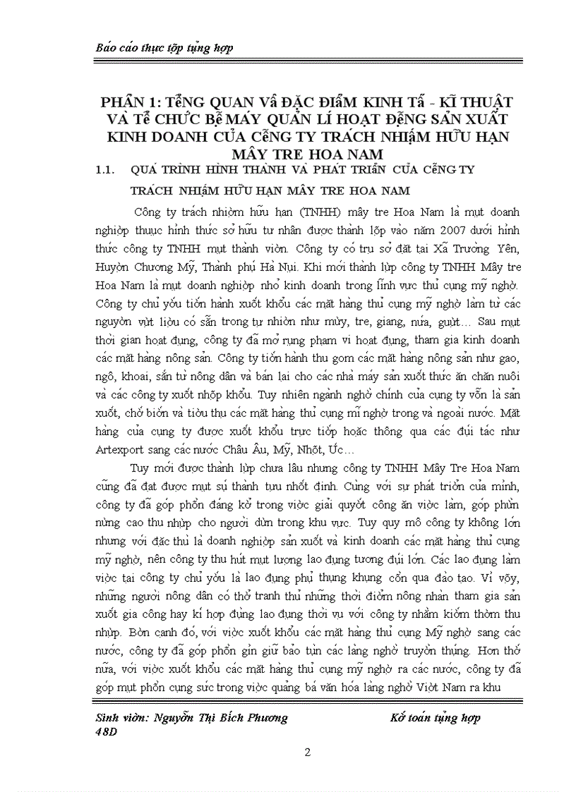 image for page Báo cáo thực tập tổng hợp Một số đánh giá về bộ máy tổ chức quản lý và tình hình tổ chức hạch toán kế toán tại công ty TNHH Mây tre Hoa Nam