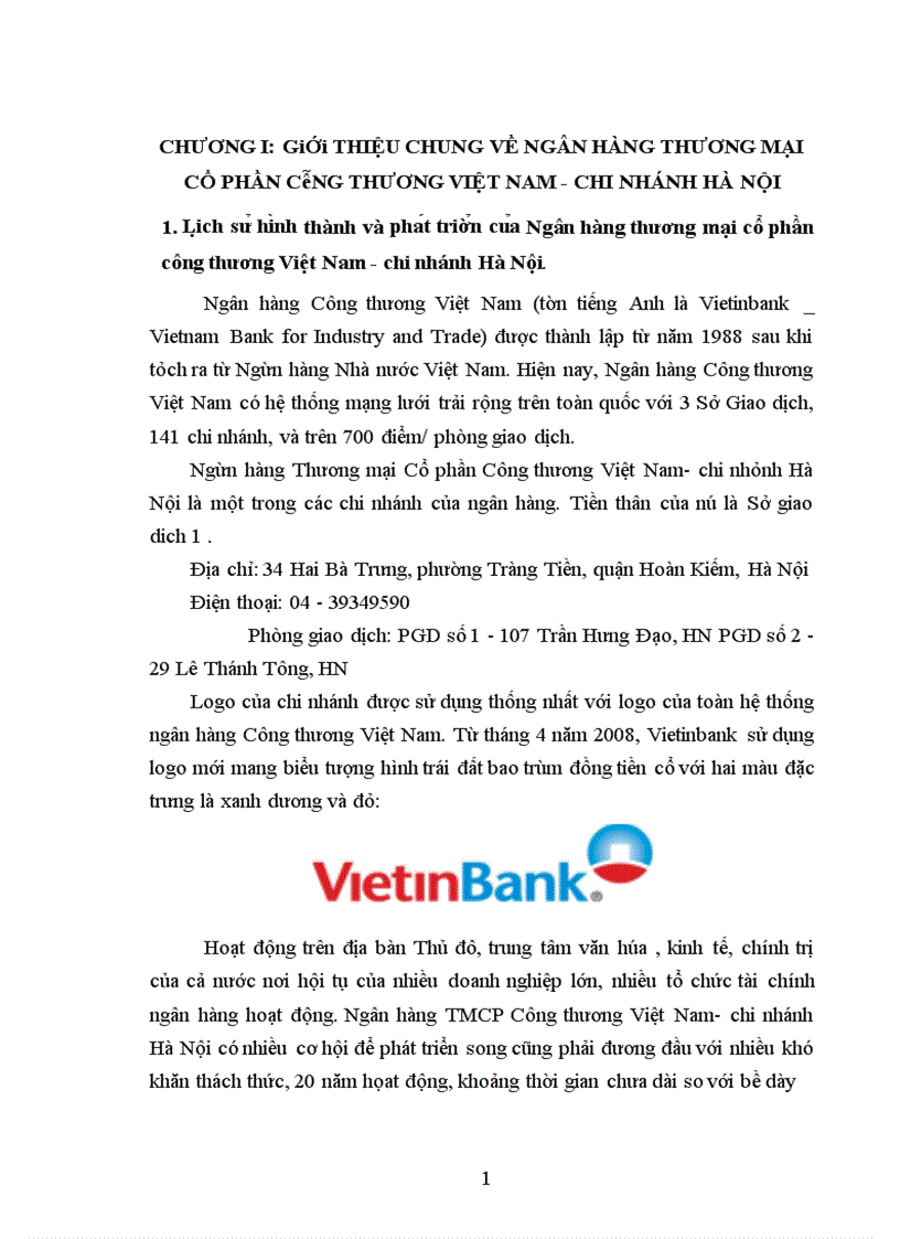 image for page Báo cáo tổng hợp về Ngân hàng thương mại cổ phần công thương VIỆT NAM-Chi nhánh HÀ NỘI