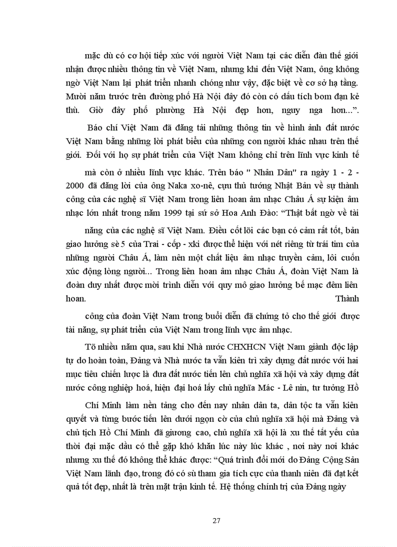 image for page Hình thức phản ánh bằng báo khi giới thiệu hình ảnh đất nước, con người Việt Nam qua con mắt người nước ngoài (qua báo Nhân Dân và báo Sài Gòn giải phóng) Năm 2000