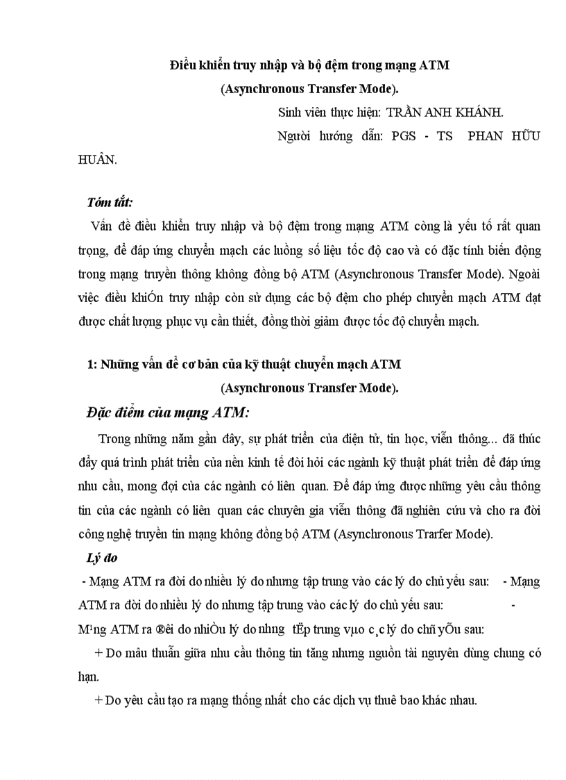 Điều khiển truy nhập và bộ đệm trong mạng ATM (Asynchronous Transfer Mode).