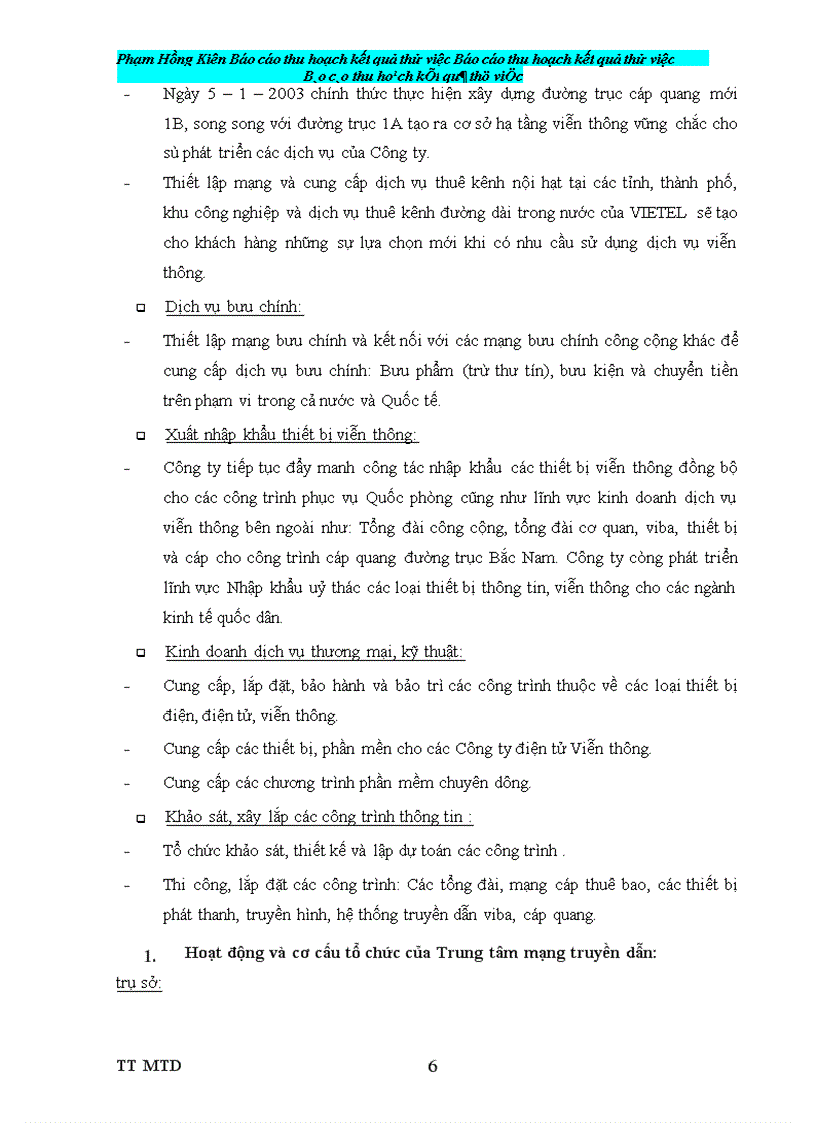 image for page Báo cáo thu hoạch kết quả thử việc tại Công ty Điện tử Viễn thông Quân đội