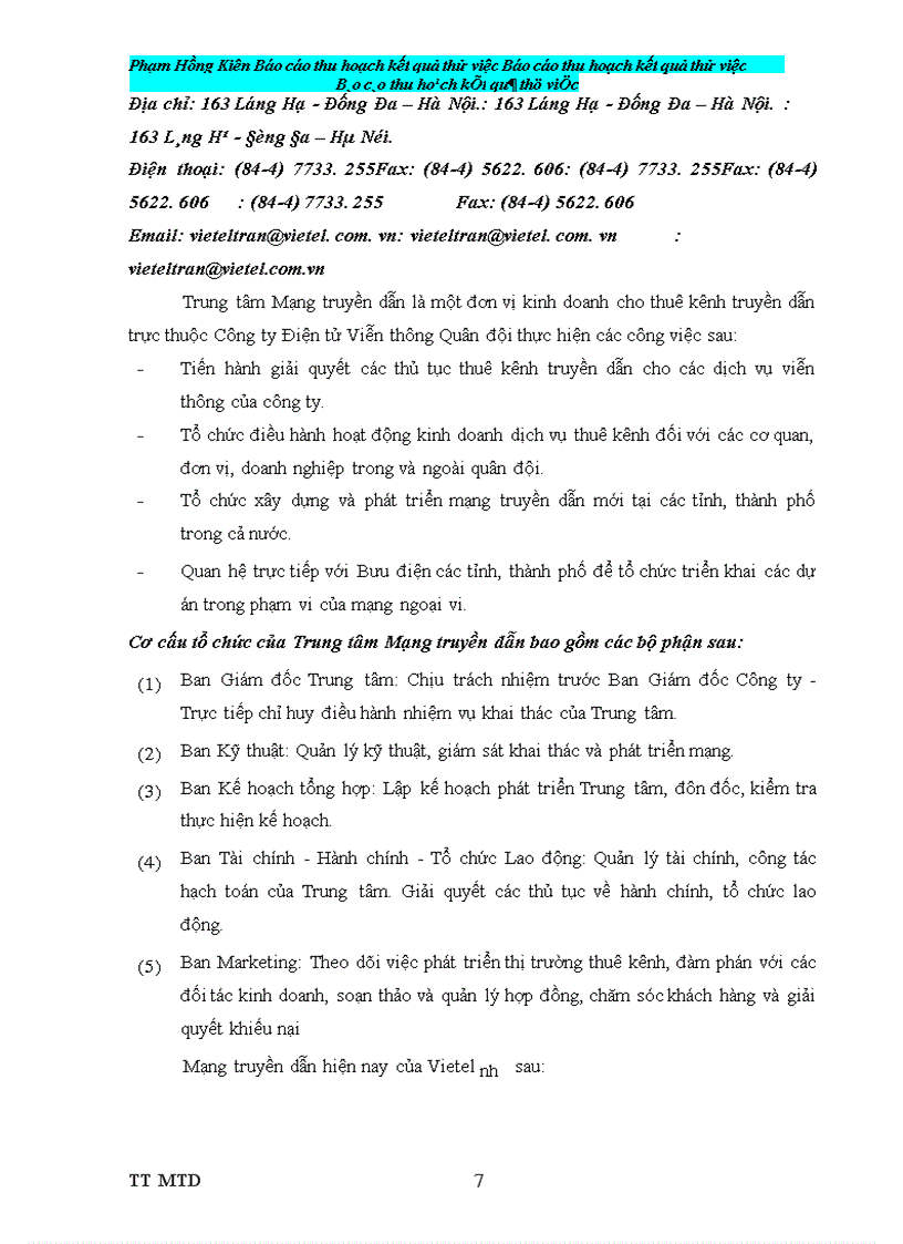 image for page Báo cáo thu hoạch kết quả thử việc tại Công ty Điện tử Viễn thông Quân đội