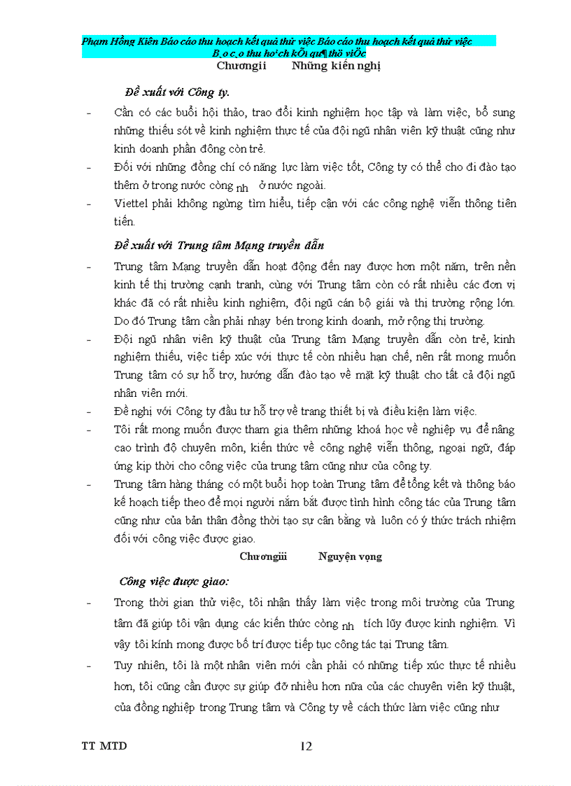 image for page Báo cáo thu hoạch kết quả thử việc tại Công ty Điện tử Viễn thông Quân đội