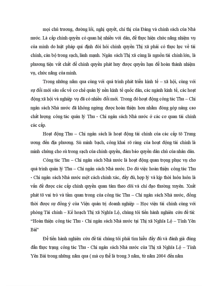 image for page Hoàn thiện công tác Thu - Chi ngân sách Nhà nước tại Thị xã Nghĩa Lộ – Tỉnh Yên Bái