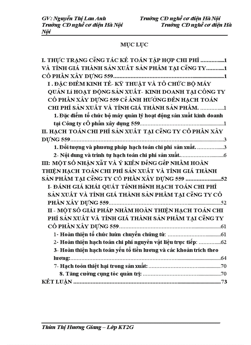 image for page Kế toán chi phí sản xuất và tính giá thành sản xuất sản phẩm tại Công ty cổ phần xây dựng 559