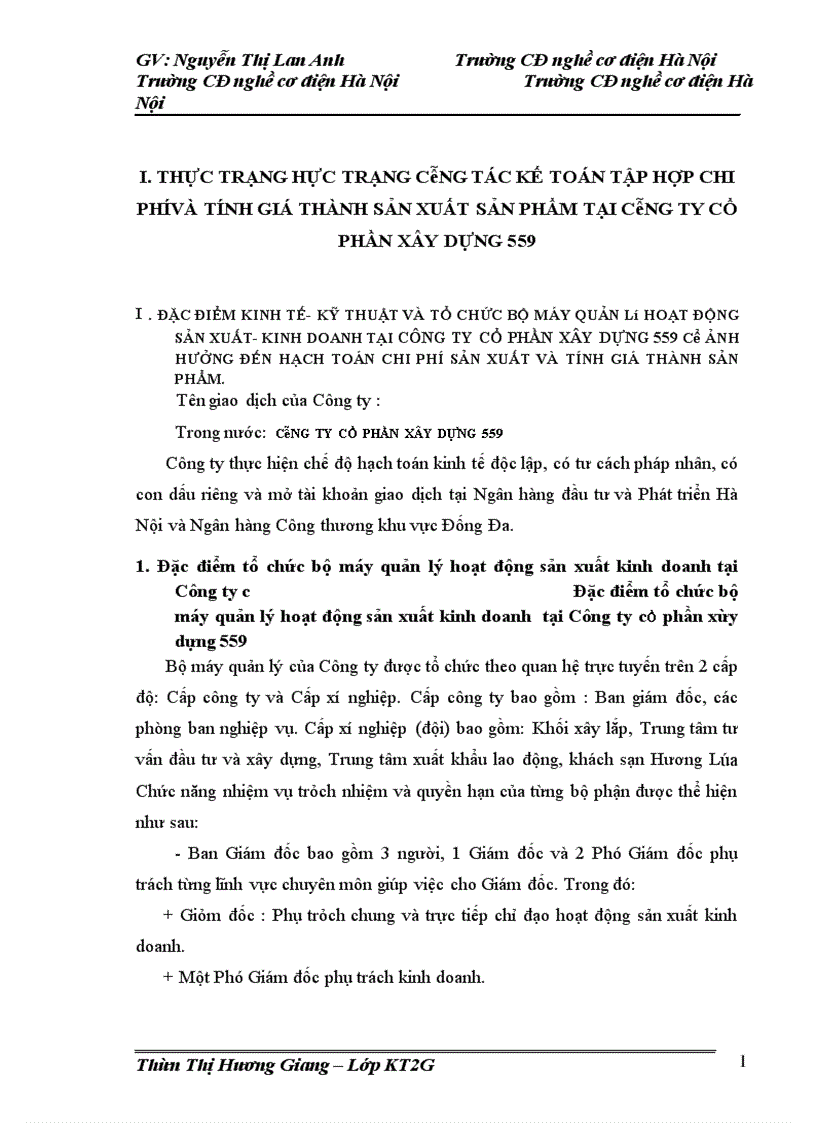 image for page Kế toán chi phí sản xuất và tính giá thành sản xuất sản phẩm tại Công ty cổ phần xây dựng 559