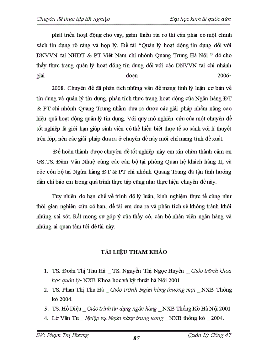 image for page Quản lý hoạt động tín dụng đối với DNVVN tại NHĐT&PT Việt Nam chi nhánh Quang Trung