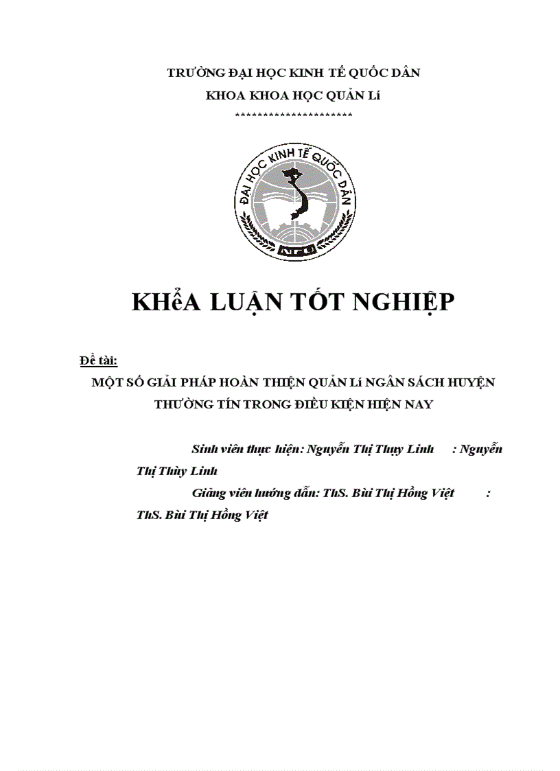 Một Số Giải Pháp Hoàn Thiện Quản Lý Ngân Sách Huyện Thường Tín Trong Điều Kiện Hiện Nay