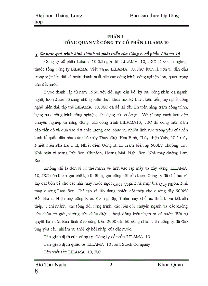 image for page Thực trạng sản xuất kinh doanh của Công ty cổ phần Lilama 10