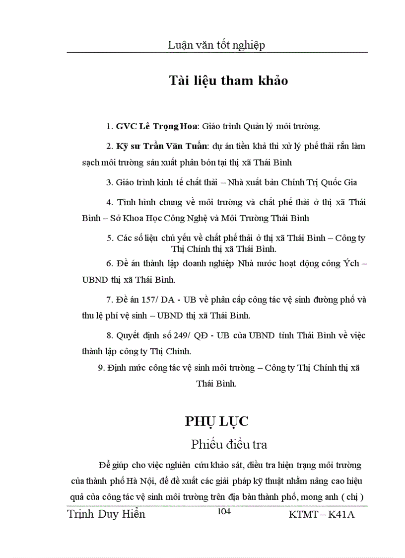 image for page Bước đầu nghiên cứu mô hình thu gom, vận chuyển và quản lý chất thải rắn sinh hoạt của Công ty Thị Chính thị xã Thái Bình.