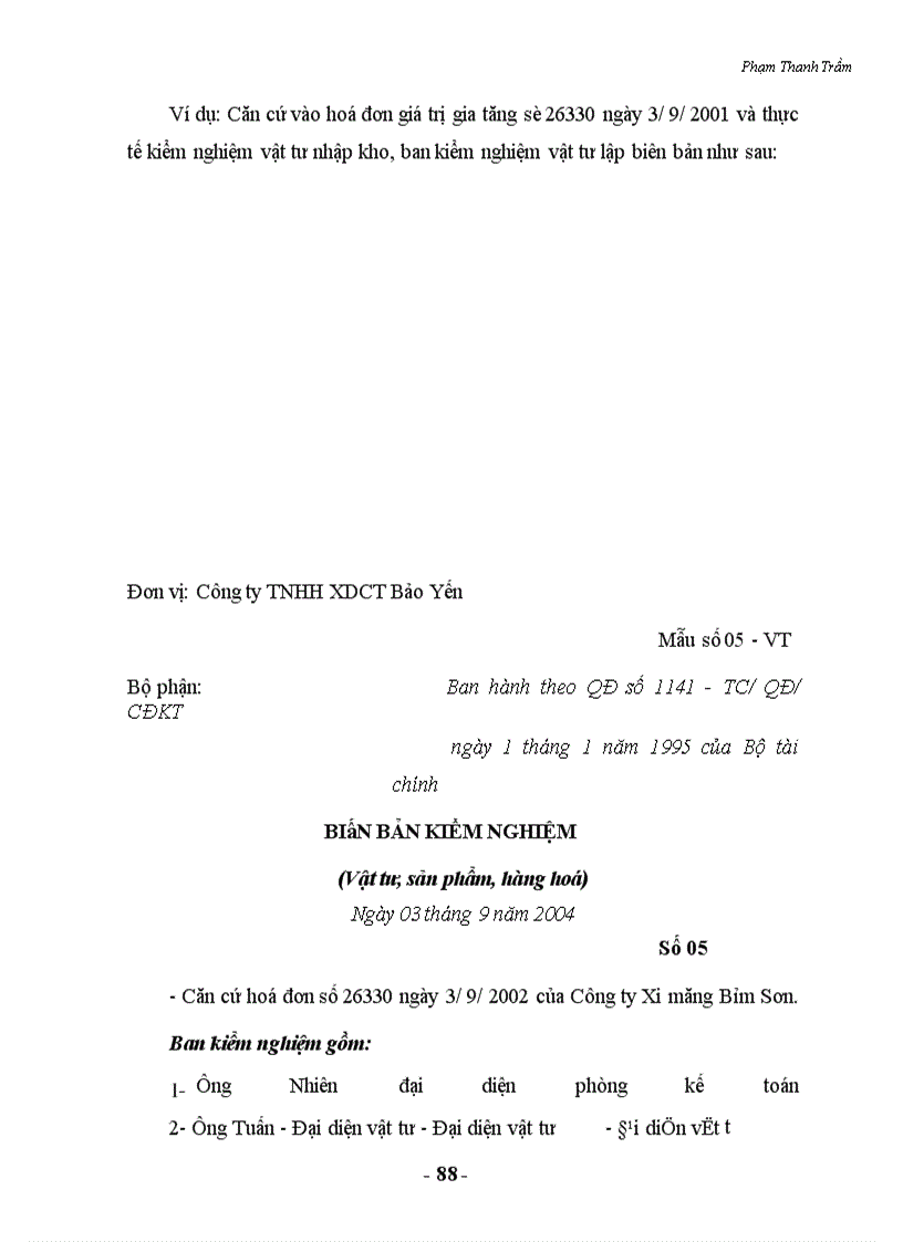 image for page Hạch toán kế toán vật liệu tại Công ty TNHH Bảo Yến