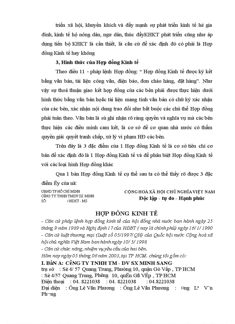 image for page Trình bày đặc điểm một bản hợp đồng kinh tế