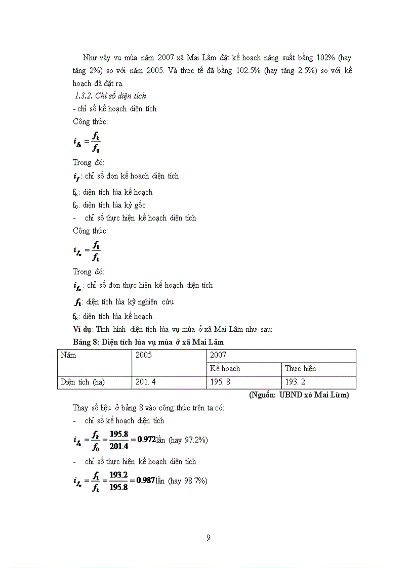 image for page Vận dụng phương pháp chỉ số trong phân tích tình hình biến động năng suất, sản lượng lúa vụ mùa ở xã Mai Lâm năm 2007 với năm 2005.