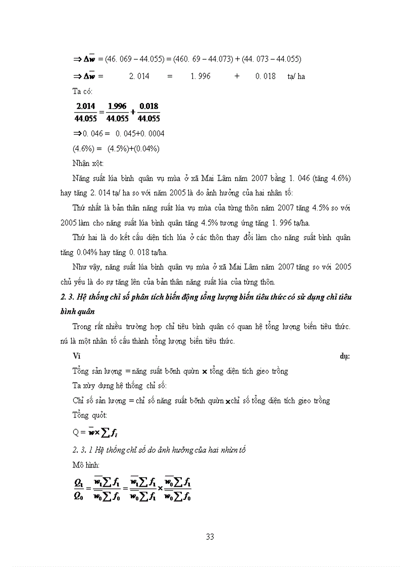 image for page Vận dụng phương pháp chỉ số trong phân tích tình hình biến động năng suất, sản lượng lúa vụ mùa ở xã Mai Lâm năm 2007 với năm 2005.