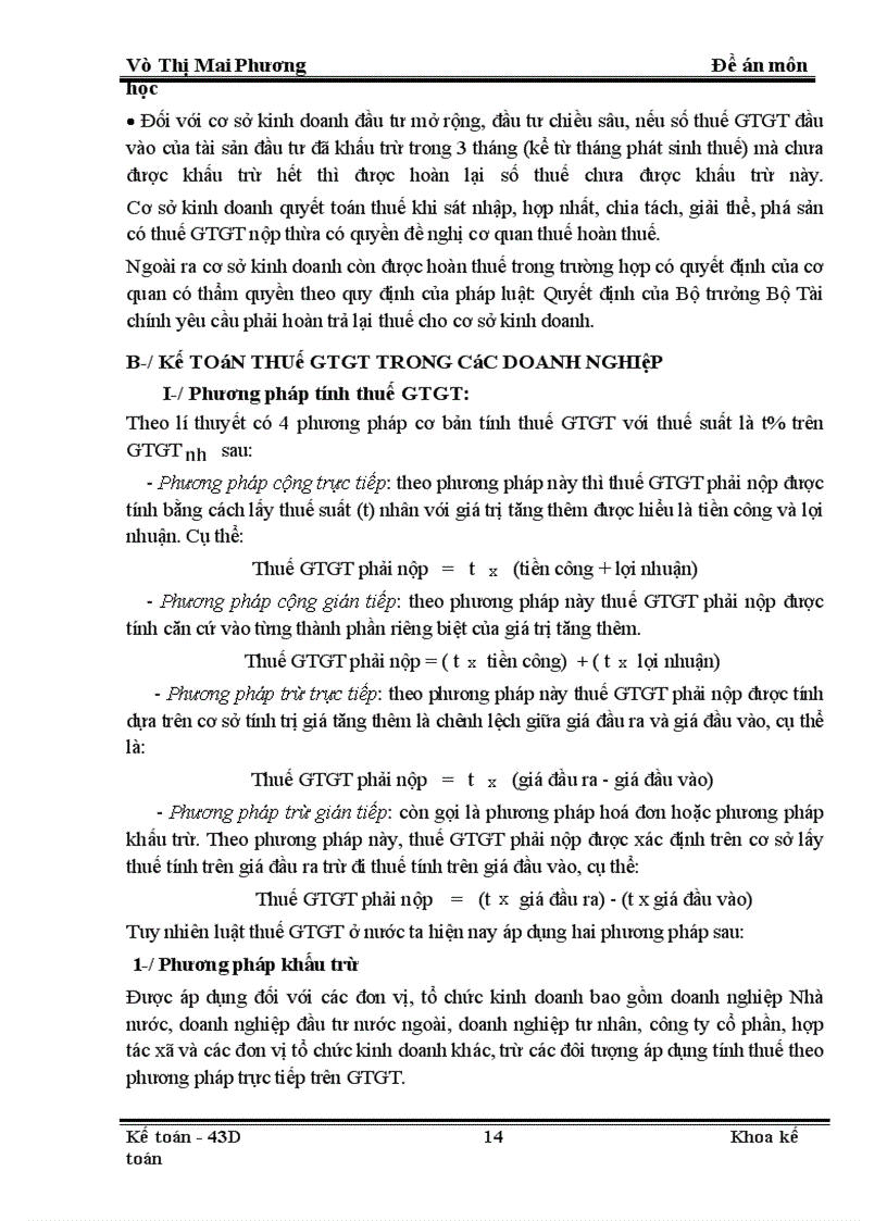 image for page Đề án môn học một số ý kiến hoàn thiện về phương pháp tính và hạch toán thuế gtgt trong các doanh nghiệp