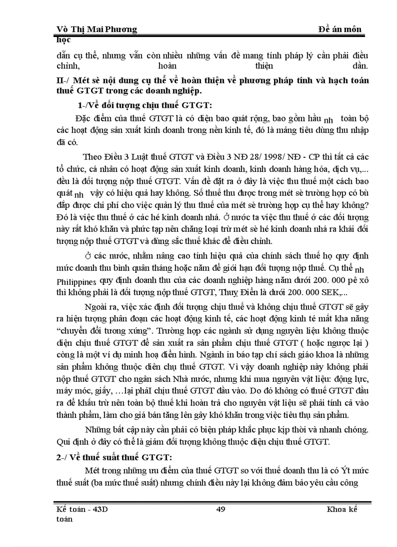 image for page Đề án môn học một số ý kiến hoàn thiện về phương pháp tính và hạch toán thuế gtgt trong các doanh nghiệp
